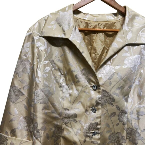 Vintage Satiny Yellow Damask Chunky Button Padded Shoulder Jacket Size 18 - Picture 3 of 5